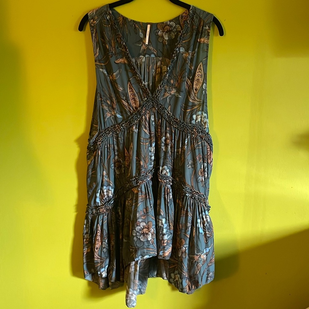 Free People Floral Sleeveless Blouse - Blue and Brown